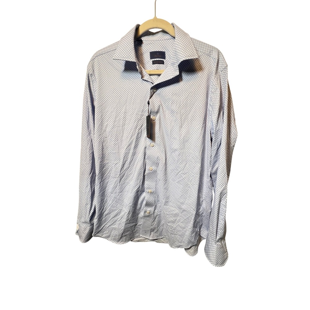 David Donahue Performance Mens Dress Shirt Patterned Blue Size M‎ New